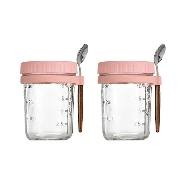 2 st Frukostmugg Lufttät Havregrynsburk med Lock och Sked rosa