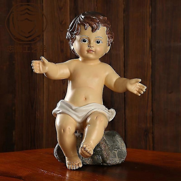 Wabjtam Julekrybbe med Jesusbarn, Jesus Kristus i krybbe Resin Figurer, Julekrybbe til Jul Innendørs