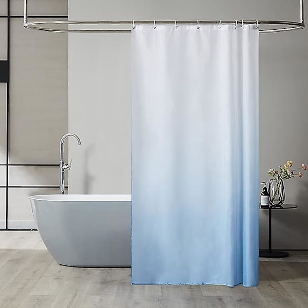 Bruseforhæng til hjørnebadekar vandtæt elegant gradient lyseblå 180x200 cm langt anti-meldug polyesterstof vægtet bruseforhæng maskinvaskbar