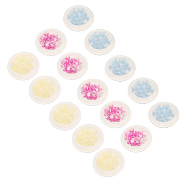 5 förpackningar nagelharts rosett tre färger glitter söt färgförändrad bärbar DIY nagelrosett tillbehör för manikyr