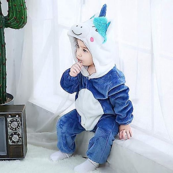 Baby Unicorn hættetrøje Jumpsuit Blød flannel pyjamas til 18-24 måneder Unisex