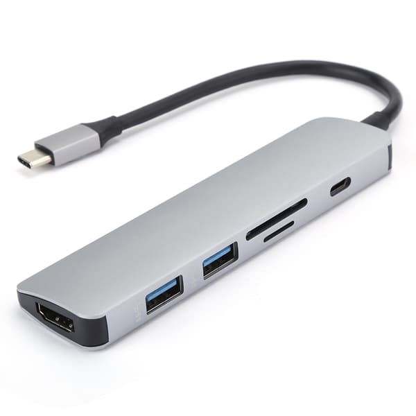 Type-C 6-i-1-hub multifunktionell expansionsdocka Type-C till HDMI/USB3.0/PD3.0-laddning