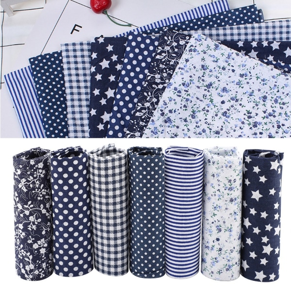 7st 50*50 cm Bomullstyg DIY Assorted Squares Pre Cut Sängkläder Kit Quarters Bundle (Blå)