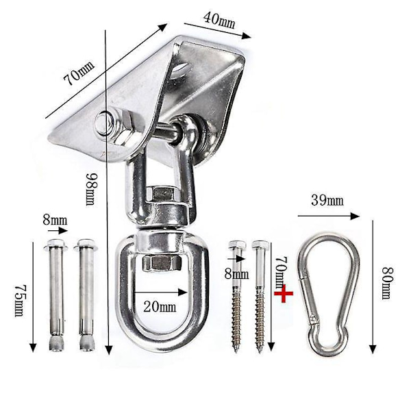 360° rotasjon i rustfritt stål Heavy Duty takkrok Suspensjonssett for hengekøye, hengestol, boksesekk, huske, luftyoga