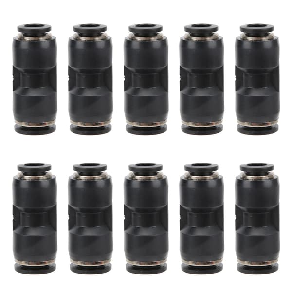 10 stk. Pneumatisk Reducer Connector Rustfrit Stål Resin Sort Lige Union Rør Rørfitting PU12-12