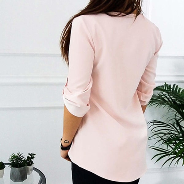 Sommer Chiffon Lynlås Bluse til Kvinder, Pink, Plus Størrelse 2XL