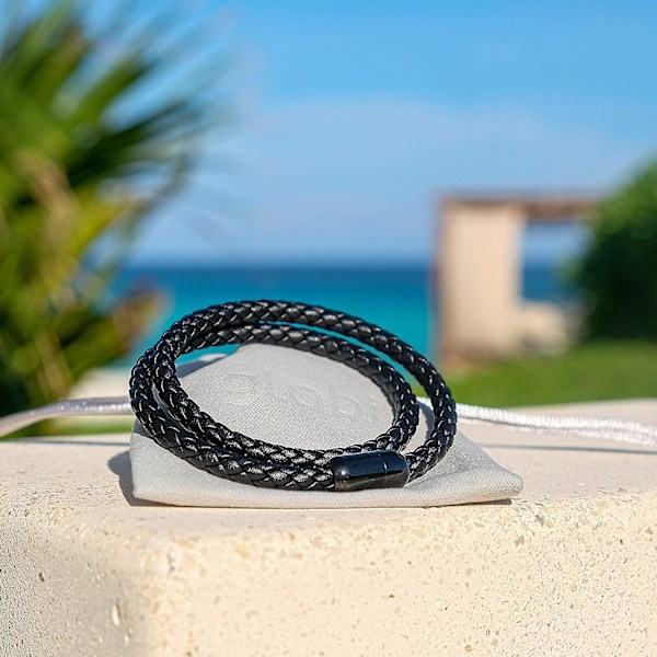 Mænds Ægte Læder Wrap Armbånd med Magnetisk Rustfrit Stål Spænde