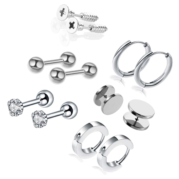6 par örhängen set i rostfritt stål zirkon piercing smycken unisex örhängen accessoarer