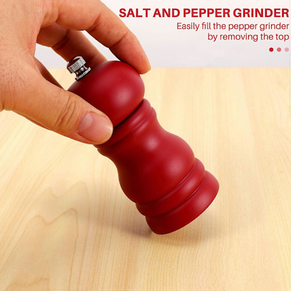 Træ Salt- og Peberkværnsæt Manuel Mølle Shaker, Massivt Træ Rød
