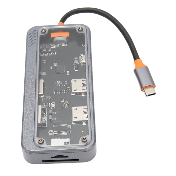Tyyppi C -keskitin PD-lataus USB 3.0 2.0 RJ45-verkko läpinäkyvä kuori moniporttinen telakointiasema kannettavalle TV:lle 8 in 1 100M verkkoporti