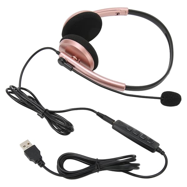 Call Center Headset Multifunksjonell Stilig Støyreduserende HD Samtale Hørselvern Telefon Headset Rose Gull USB