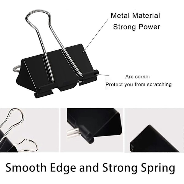 48 STK 51MM Store Papirclips Binder (Sort)