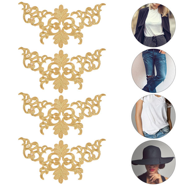 4 STK Broderet Patch Syning Klud Sticker DIY Applikation Håndværk Dekoration Tøj Tilbehør Pagoda Form Guld