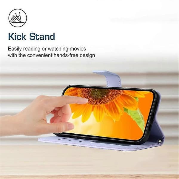 Compatible with Samsung Galaxy A17 Case Sunflower Pattern Leather Wallet Case with Wrist Strap LightPurple