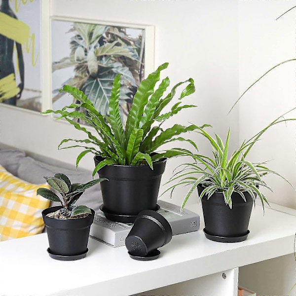 6 st Plastblomkrukor Svart Bevattningssystem med Ventil för Inomhus Utomhus Balkong Trädgård_SZXM