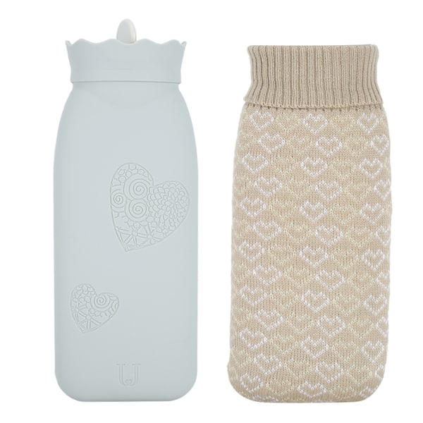 Mini Hot Water Bottle Bag with Knitted Cover Hand Warmer Heat Cold Therapy Gift for Home OfficeGray