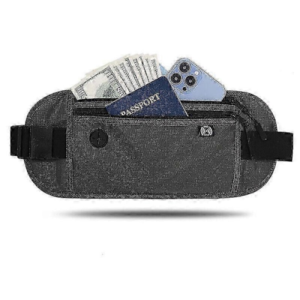 Rese Midjeväska RFID-blockerande Vattentät Midjeväska Fanny Pack Dold Plånbok RFID-blockerare Passfodral mörkgrå