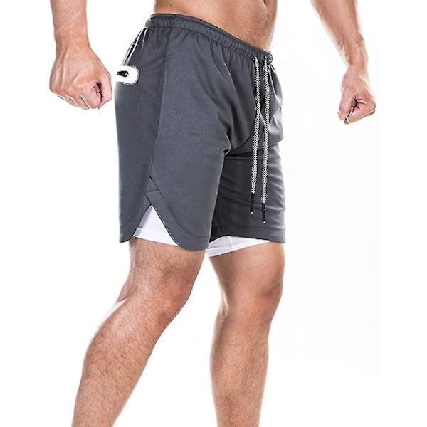 Lätta och snabbtorkande 2-i-1 löpshorts för män XXL Mörkgrå