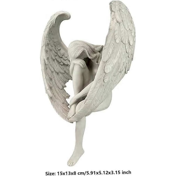 Udendørs havestatue, siddende engelstatue 15 x 13 x 8 cm, harpiks engel fe skulptur, havelandskaber