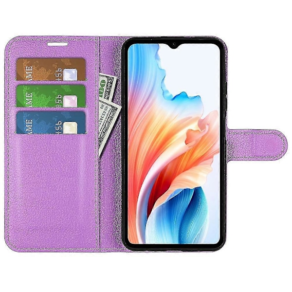 Til Oppo A38 4G Etui Wallet Telefon Shell Litchi Tekstur Støtte Læder Cover Zekai Lilla Stil H Oppo A38 4G