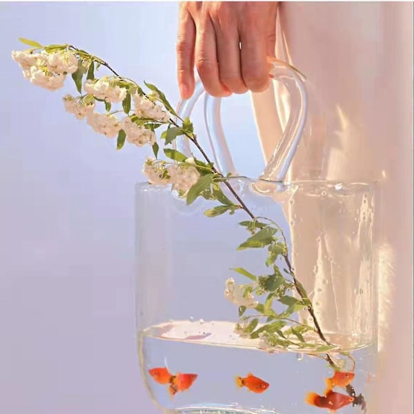 Klar Glas Håndtaske Formet Vase til Hjemmebryllup Dekoration i Lysegrøn