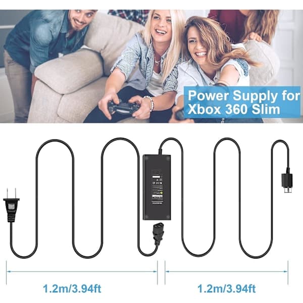 HØJKVALITETS erstatningsstrømforsyning til Xbox 360S/Slim (kun 360 S), AC-adapter strømkabel til Xbox 360 Slim med automati...