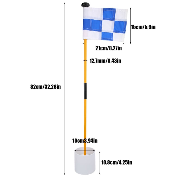 Golf Putting Green irrotettava lipputanko set harjoitustarvike sinivalkoisella ruudukkolipulla