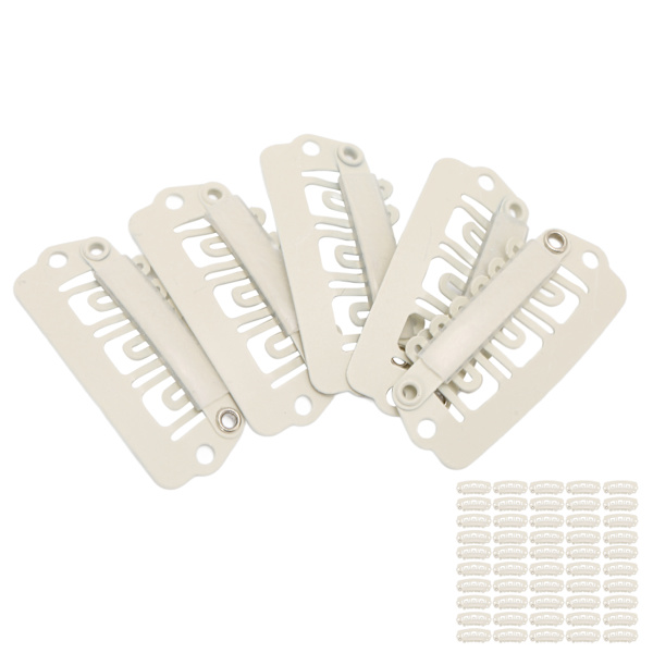 50 st Peruk Snap Clip 6 tänder U-form Snap Clips med gummi för hårförlängning Beige
