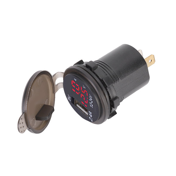 DC12-24V 2.1A 3 i 1 Multifunktionell Digital LED Vattentät Termometer Voltmeter Bil USB Snabbladdare Rött Ljus