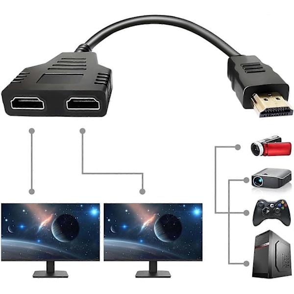 HDMI 1 Hanstik til Dobbelt HDMI 2 Hun Y Splitter Kabel Adapter LCD LED HD TV