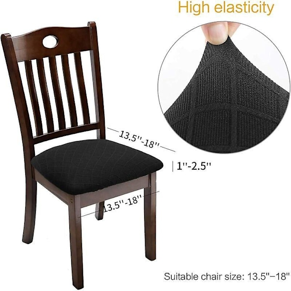 Elastiskt Jacquard Stolsöverdrag Stretch Våffelmönstrat Stolsöverdrag för Matsal (Svart, 4-pack)