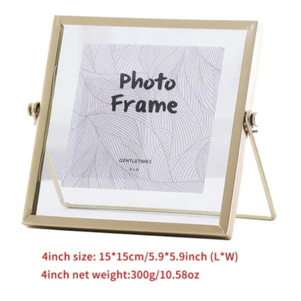 Fotoramme Display Transparent Glas Jern Støtte Bordplade Tørret Blomst Ramme til Hjemmedekorationer 4 Tommer
