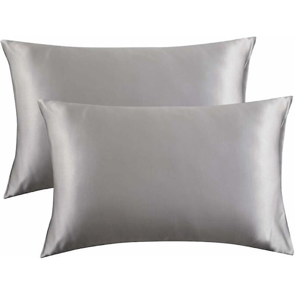 Örngott Satin Örngott Simulation Siden Örngott Enfärgat Örngott Sängkläder Örngott, 2st (51*76cm) Silvergrå