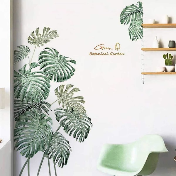 Set med 2 st 90x120cm Nordic Minimalist Green Leaf Wall Stickers - Tropical Palm Leaf Design för inredning i sovrum och vardagsrum