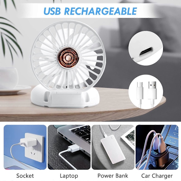 Handhållen Fläkt 3 i 1, Portabel Minifläkt, USB Uppladdningsbar Fläkt med 3 Hastigheter, Vikbar Fläkt, Skrivbordsfläkt, Halsfläkt, Bordsfläktar, Grön
