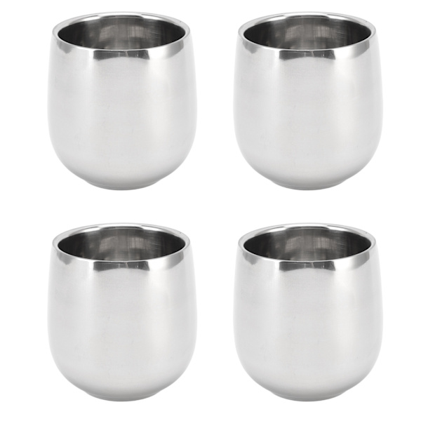 4 stk. kaffekop i rustfrit stål med dobbeltlagsisolering, der forhindrer skoldning, buet kop, 200 ml