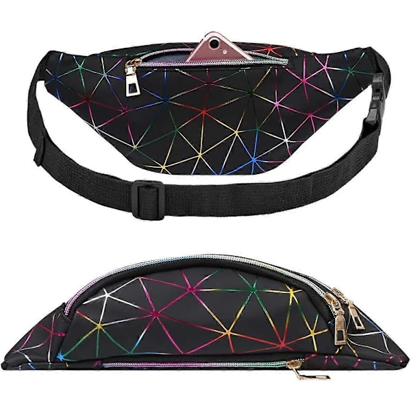 Midjeväska, Holografisk Magväska med PU-läder, Glänsande Bältesväska Festival Rave Bumbags för Damer