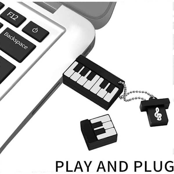 Musta Piano USB-muistitikku 64GB, USB 2.0 -muistitikku Kannettava USB-avain 64GB Söpö Piano-muistitikku PC:lle, Tabletille, TV:lle, Autolle jne.