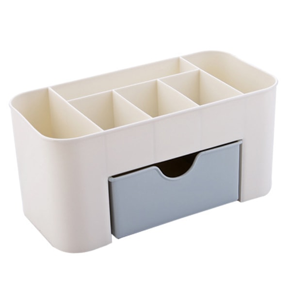 Kosmetik Makeup Organizer PP Multifunktionel 6 Rum Makeup Skrivebordsarrangør med Skuffe Blå