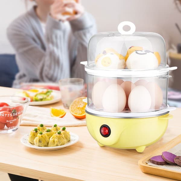 Husholdnings Mini Dobbeltlags Eggkoker Eggkokemaskin Kjøkkenutstyr EU-plugg 220V