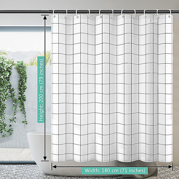 Hurtigtørrende vandtæt bruseforhæng - 180 x 200 cm - Vaskbart polyester - med 12 kroge