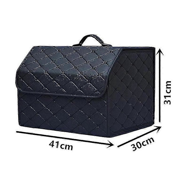 Bil Opbevaringstaske PU Læder Bagagerums Organizer - Sammenfoldelig Bil Bagagerums Opbevaringsboks Tasker Sort Linje 31cm