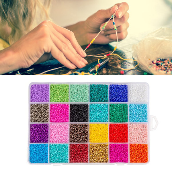 24 rutnät 1000 st glaspärlor set med elastisk tråd sax polerad DIY handcraft pärlor kit för smycken