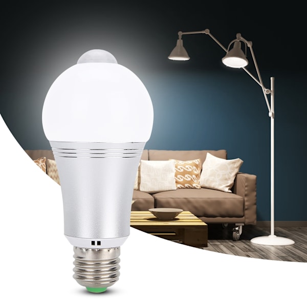 E27 7W Human Body Induction Bulb Light LED Motion Sensor Light för Hem Trapp Användning AC85-265V Vit