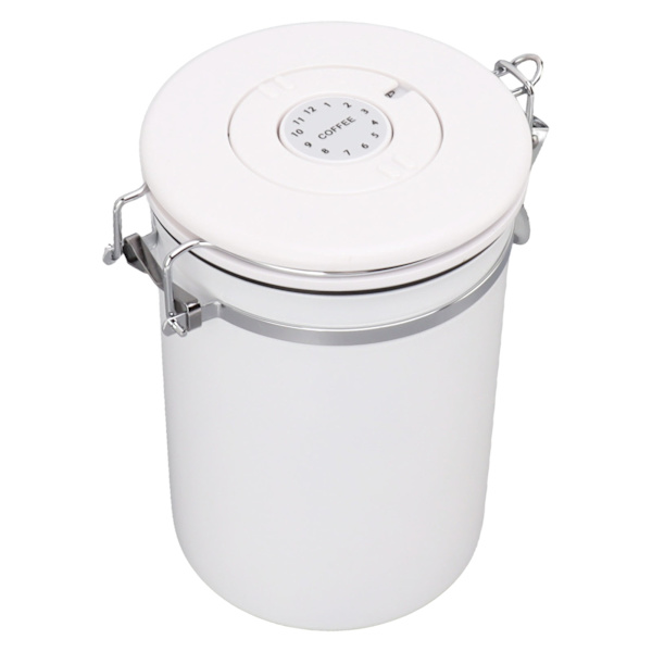 Kaffebeholder i rustfrit stål med god forsegling, lufttæt opbevaringsbeholder til bønner, te, nødder, hvid, 1,8 l