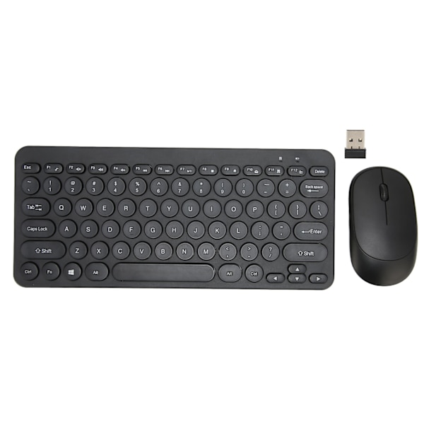 2.4G Langaton Näppäimistö Hiiri Combo 78 Key Retro Pyöreä Näppäimistö Mykistyspainikkeet Ergonominen Hiiri ja näppäimistö yrityksille Office Musta