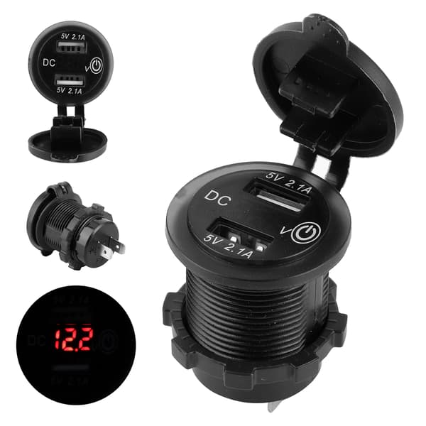 Dobbelt USB-biloplader lighterstik bilmodifikation med voltmeter 1224V 2.1A+2.1A (rød indikator)