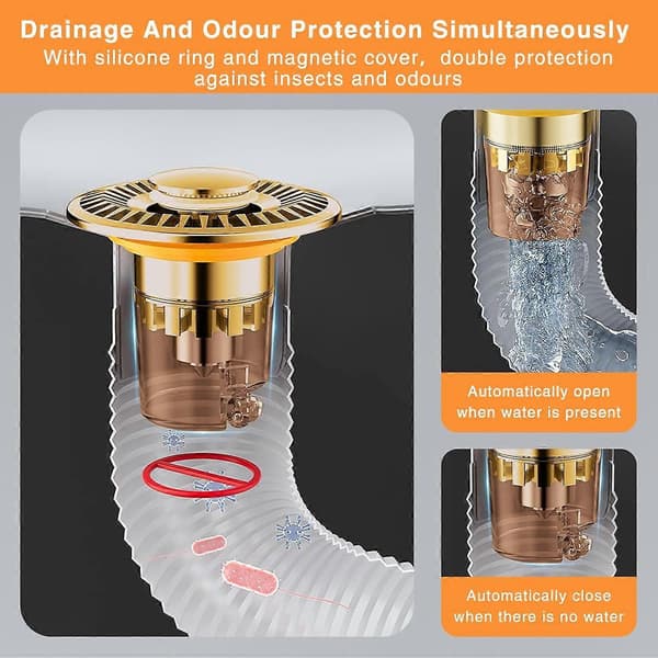 Universal sink drain plug 32-43 mm, Pop-Up Universal drain plug, Up with seals, Accelerates drainage without clogging (Gold)