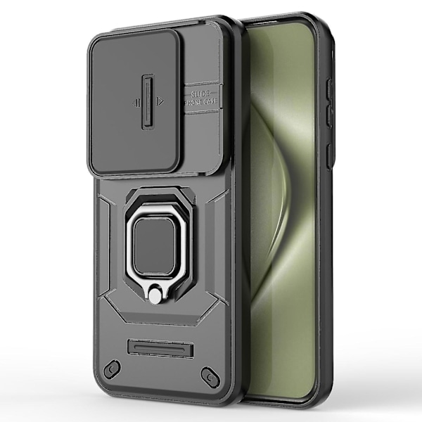 Til Huawei Pura 70 Ultra Cover Stativ Stødsikker Robust PC+TPU Telefon Cover Kamerabeskyttelse-B6 Sort
