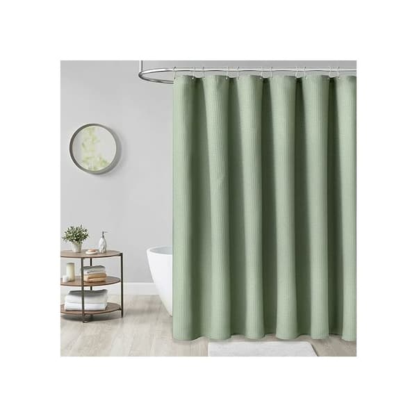 Grön duschdraperi - Tungviktigt texturerat våffeltyg duschdraperier för badrum, lyxigt viktat polyestertyg badgardinset 80cm180cm